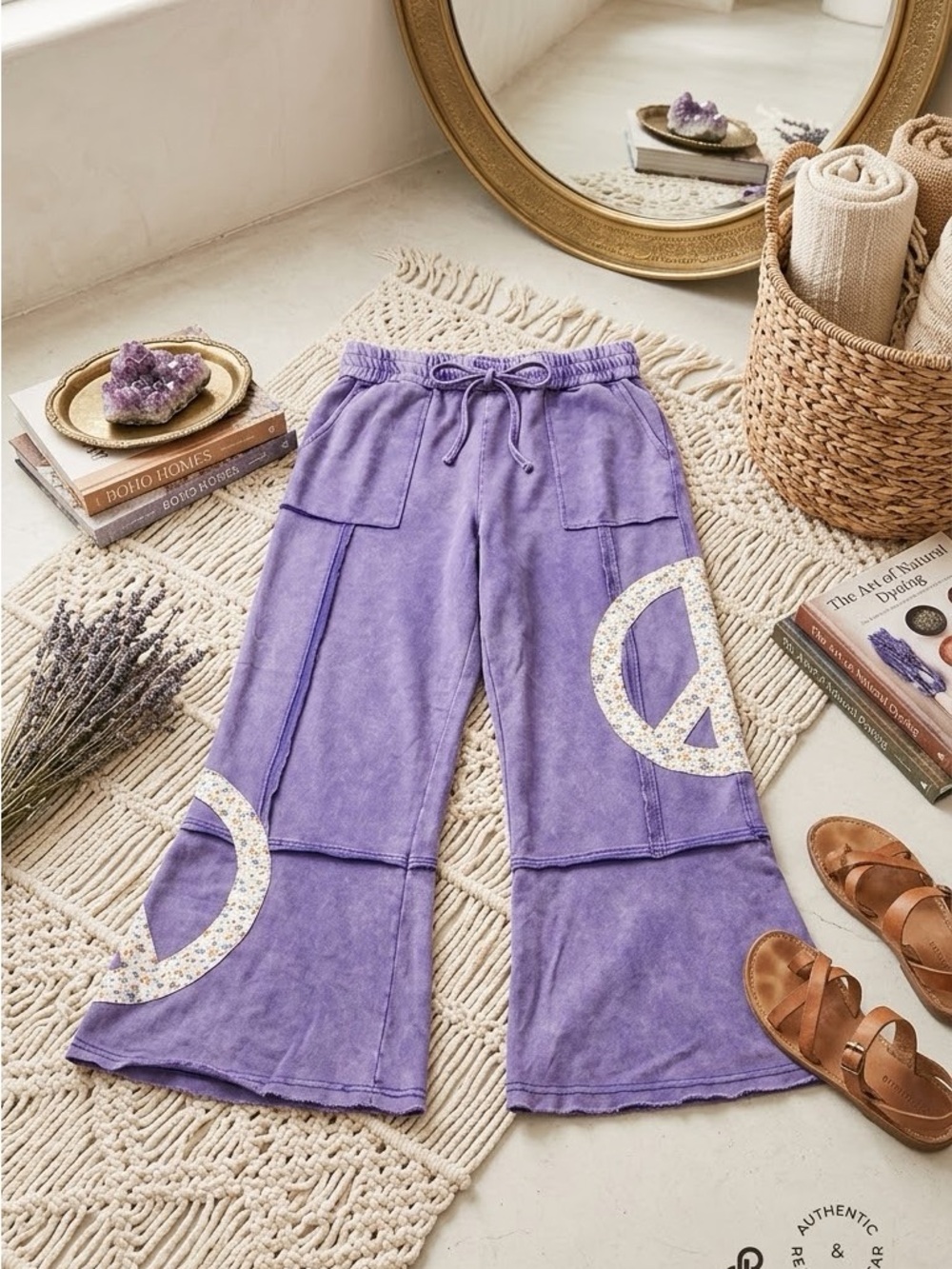 Lavender Wide-Leg Drawstring Patch Pocket Pants